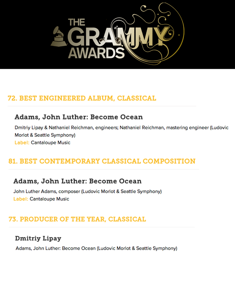 John Luther Adams' Become Ocean is nominated for 3 Grammy Awards
